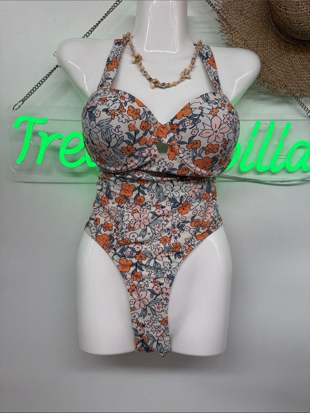 Floral Two piece Xl Missky cheeky super high waisted peach blue white pink